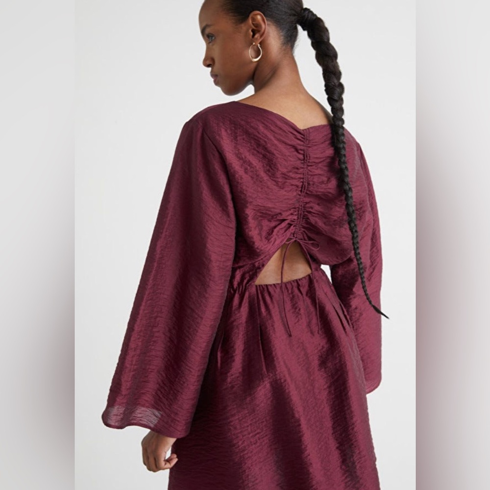 & OTHER STORIES Wine Burgundy Long-Sleeve Crepe Mini Dress